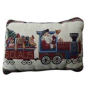 Vintage Riverdale Tapestry Christmas Santa Train Throw Pillow